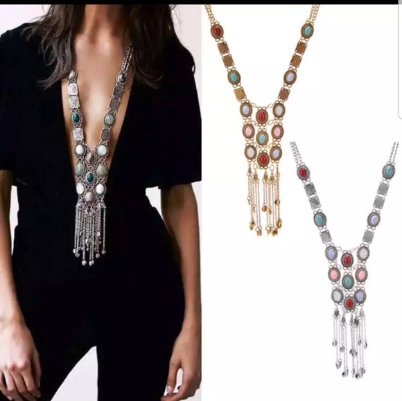 Hot Women Western Silver Long Indian Necklace 441 - Picture 3 of 3